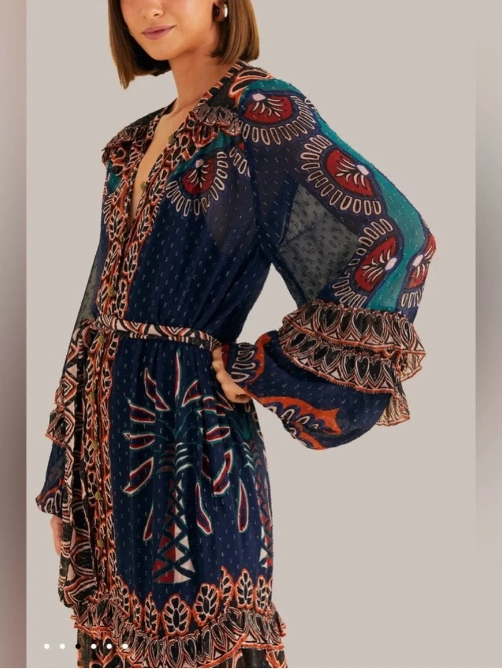 Farm Rio Orange Ainika Tapestry Slit Maxi Dress